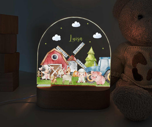 personalisiertes Nachtlicht, Kinder Nachtlampe, Kinderzimmerlampe, Kinderzimmerdeko personalisiert, Geschenk für Kinder, Babygeschenk, LED Nachtlampe für Kinder, Mitbringsel Geschenk Kinder, kleine Geschenke für Kinder,  Bauernhof, Traktor, Mühle, Windmühle