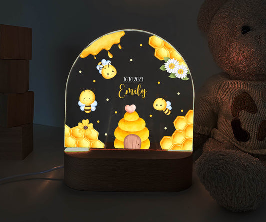 personalisiertes Nachtlicht, Kinder Nachtlampe, Kinderzimmerlampe, Kinderzimmerdeko personalisiert, Geschenk für Kinder, Babygeschenk, LED Nachtlampe für Kinder, Mitbringsel Geschenk Kinder, kleine Geschenke für Kinder, Biene, Honig