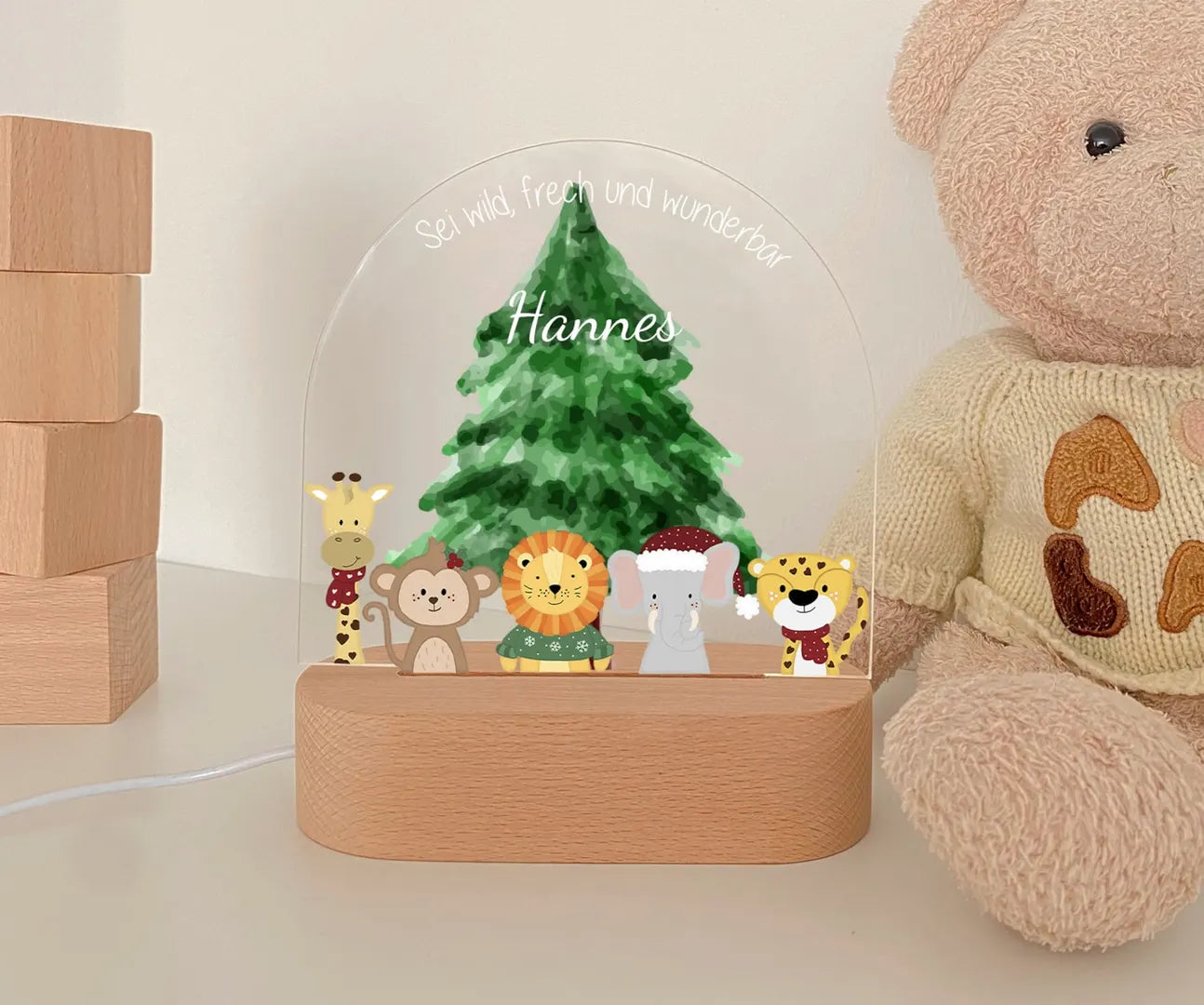 LED Nachtlicht Kinder personalisiert "Winter" Tierfamilie 4