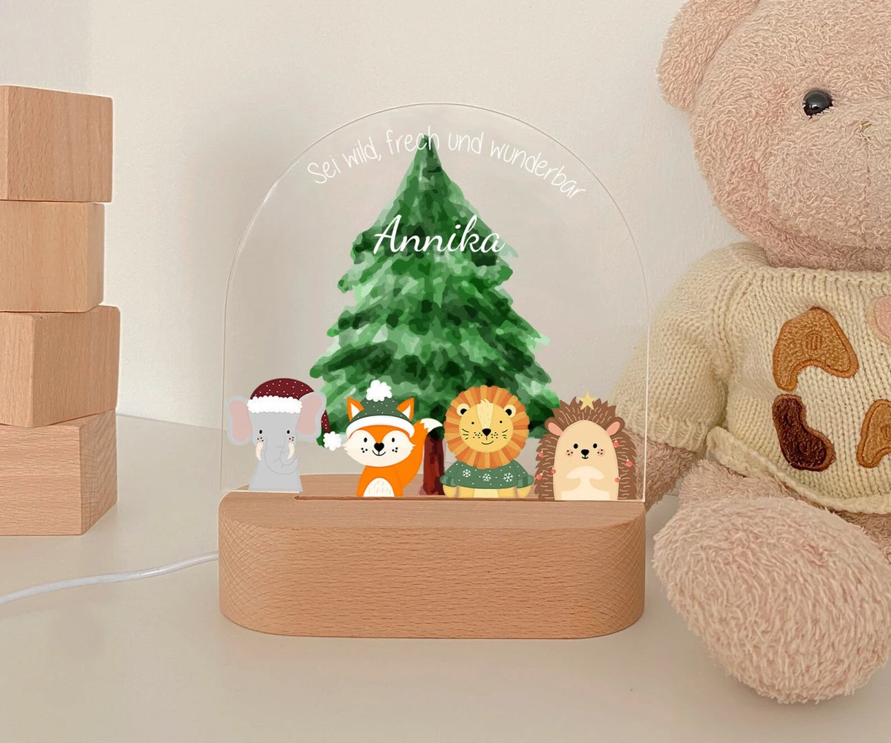 LED Nachtlicht Kinder personalisiert "Winter" Tierfamilie 5