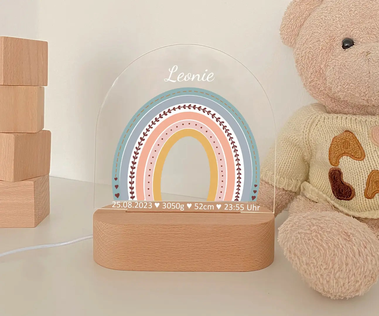 LED Nachtlicht Kinder personalisiert "Rainbow" Frontansicht 2