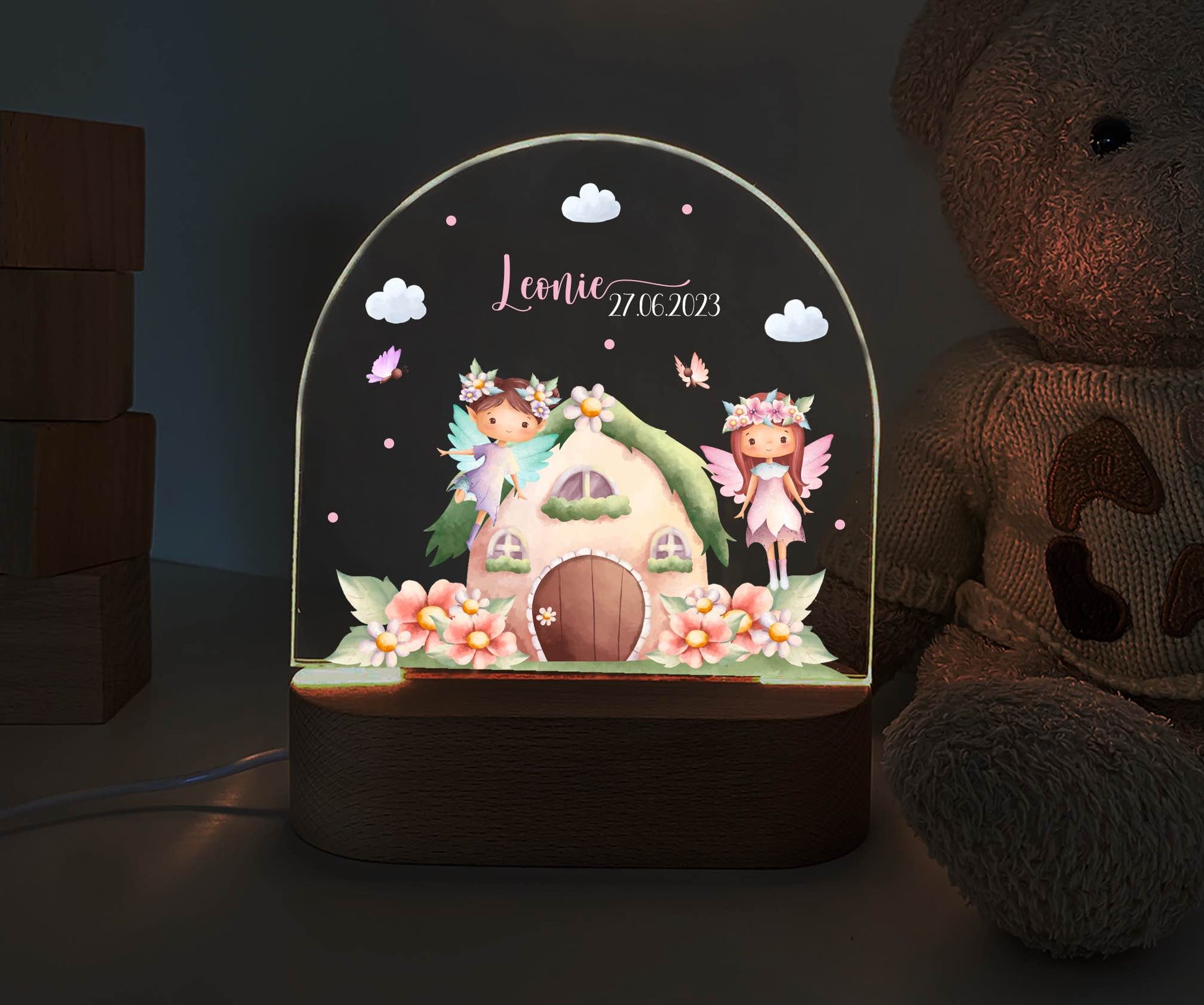 personalisiertes Nachtlicht, Kinder Nachtlampe, Kinderzimmerlampe, Kinderzimmerdeko personalisiert, Geschenk für Kinder, Babygeschenk, LED Nachtlampe für Kinder, Mitbringsel Geschenk Kinder, kleine Geschenke für Kinder, Elfen, Feen, Fee, Feenhaus