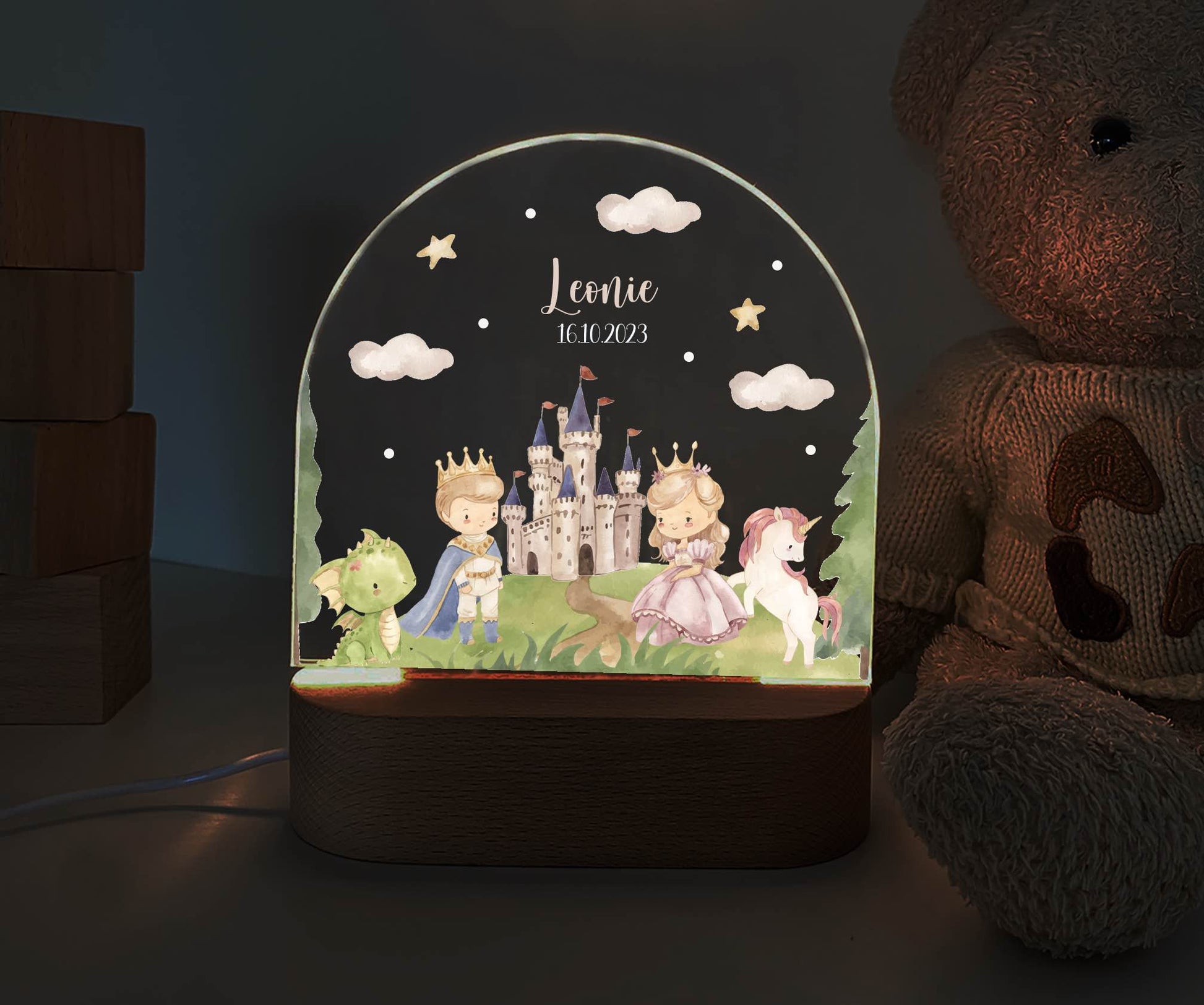 personalisiertes Nachtlicht, Kinder Nachtlampe, Kinderzimmerlampe, Kinderzimmerdeko personalisiert, Geschenk für Kinder, Babygeschenk, LED Nachtlampe für Kinder, Mitbringsel Geschenk Kinder, kleine Geschenke für Kinder, Prinz, Prinzessin, Burg, Drache, Mittelalter, Ritter