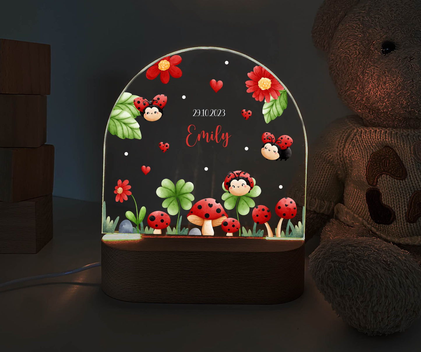 personalisiertes Nachtlicht, Kinder Nachtlampe, Kinderzimmerlampe, Kinderzimmerdeko personalisiert, Geschenk für Kinder, Babygeschenk, LED Nachtlampe für Kinder, Mitbringsel Geschenk Kinder, kleine Geschenke für Kinder, Marienkäfer, Tiere