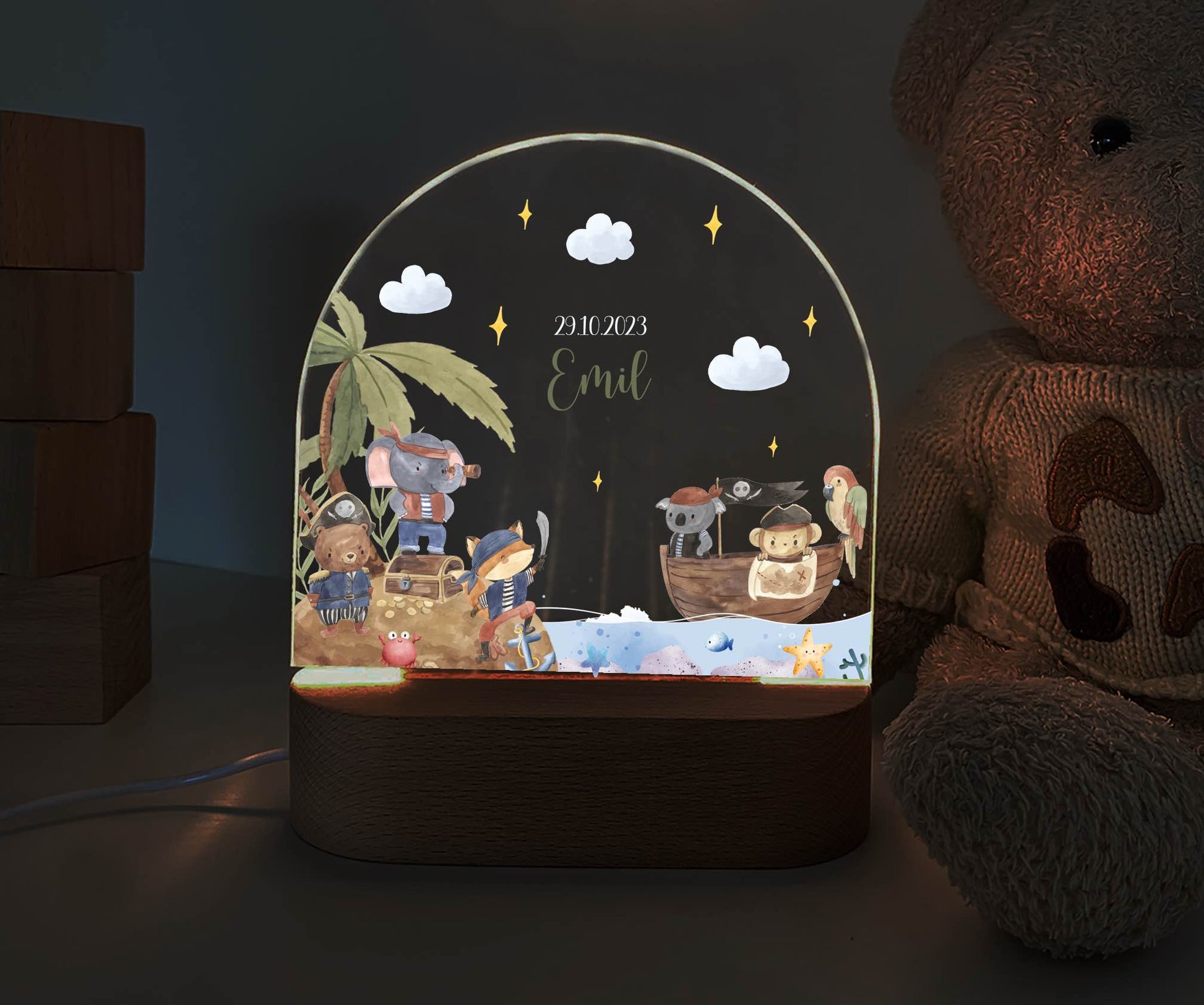 personalisiertes Nachtlicht, Kinder Nachtlampe, Kinderzimmerlampe, Kinderzimmerdeko personalisiert, Geschenk für Kinder, Babygeschenk, LED Nachtlampe für Kinder, Mitbringsel Geschenk Kinder, kleine Geschenke für Kinder, Piraten, Seemann, Seemänner, Pirat