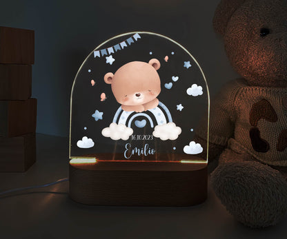 personalisiertes Nachtlicht, Kinder Nachtlampe, Kinderzimmerlampe, Kinderzimmerdeko personalisiert, Geschenk für Kinder, Babygeschenk, LED Nachtlampe für Kinder, Mitbringsel Geschenk Kinder, kleine Geschenke für Kinder, Regenbogen, Bär