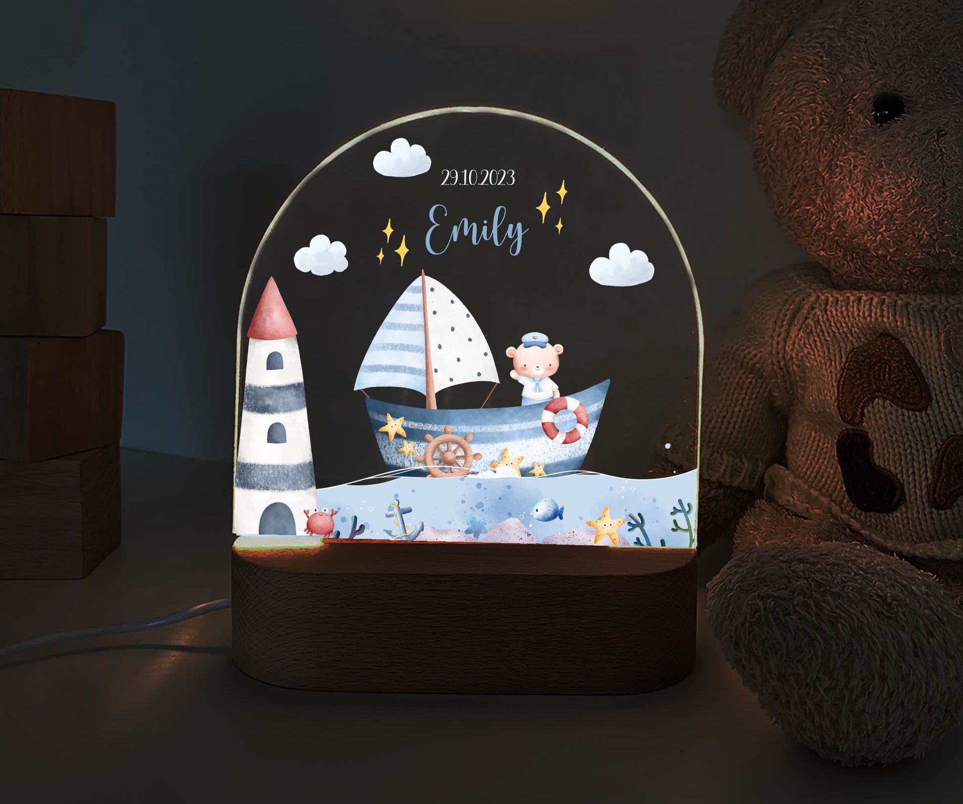 personalisiertes Nachtlicht, Kinder Nachtlampe, Kinderzimmerlampe, Kinderzimmerdeko personalisiert, Geschenk für Kinder, Babygeschenk, LED Nachtlampe für Kinder, Mitbringsel Geschenk Kinder, kleine Geschenke für Kinder, Seemann, Seemänner, Piraten, Boot, Meer, Leuchturm