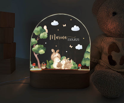 personalisiertes Nachtlicht, Kinder Nachtlampe, Kinderzimmerlampe, Kinderzimmerdeko personalisiert, Geschenk für Kinder, Babygeschenk, LED Nachtlampe für Kinder, Mitbringsel Geschenk Kinder, kleine Geschenke für Kinder, Reh, Wald, Waldtiere, Waschbär, Fuchs, Uhu, Hase, Reh, Rehe