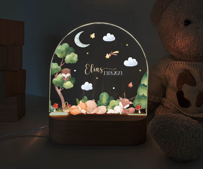 personalisiertes Nachtlicht, Kinder Nachtlampe, Kinderzimmerlampe, Kinderzimmerdeko personalisiert, Geschenk für Kinder, Babygeschenk, LED Nachtlampe für Kinder, Mitbringsel Geschenk Kinder, kleine Geschenke für Kinder, Reh, Wald, Waldtiere, Waschbär, Fuchs, Uhu, Hase