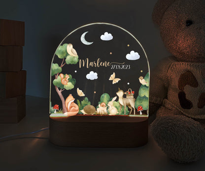 personalisiertes Nachtlicht, Kinder Nachtlampe, Kinderzimmerlampe, Kinderzimmerdeko personalisiert, Geschenk für Kinder, Babygeschenk, LED Nachtlampe für Kinder, Mitbringsel Geschenk Kinder, kleine Geschenke für Kinder, Reh, Wald, Waldtiere, Waschbär, Fuchs, Uhu, Hase