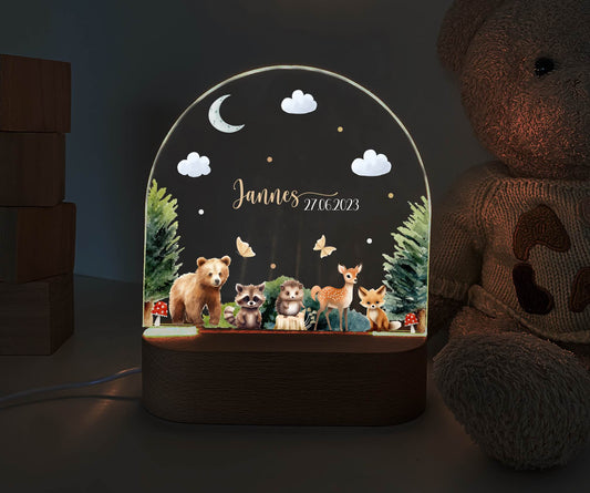 personalisiertes Nachtlicht, Kinder Nachtlampe, Kinderzimmerlampe, Kinderzimmerdeko personalisiert, Geschenk für Kinder, Babygeschenk, LED Nachtlampe für Kinder, Mitbringsel Geschenk Kinder, kleine Geschenke für Kinder, Reh, Wald, Waldtiere, Waschbär, Fuchs, Uhu, Hase