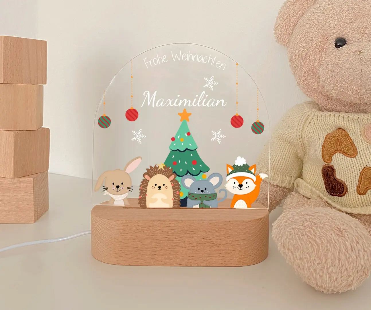 LED Nachtlicht Kinder personalisiert "Christmas" Tierfamilie 3