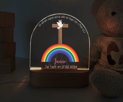 personalisiertes Nachtlicht, Kinder Nachtlampe, Kinderzimmerlampe, Kinderzimmerdeko personalisiert, Geschenk für Kinder, Babygeschenk, LED Nachtlampe für Kinder, Mitbringsel Geschenk Kinder, kleine Geschenke für Kinder, Taufe, Regenbogen, Kirche, Christ, Christentum, Gottesdienst, Taube, Gottes Segen, Mose