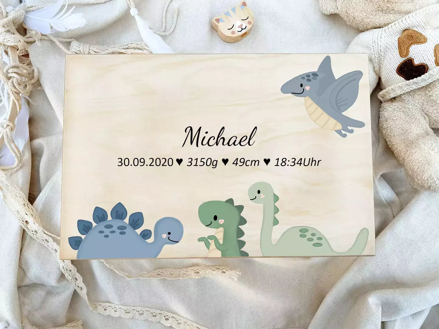 Erinnerungsbox Baby personalisiert "DownUnder" Aquarell Dinos